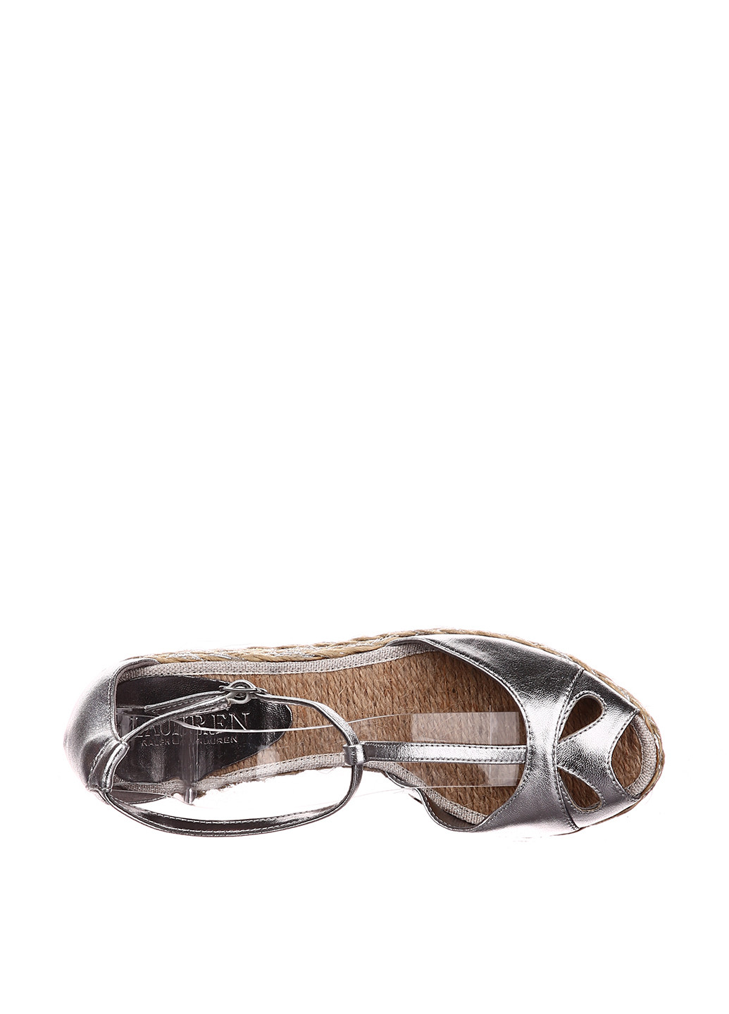 Серебряные босоножки Ralph Lauren с ремешком на плетеной подошве