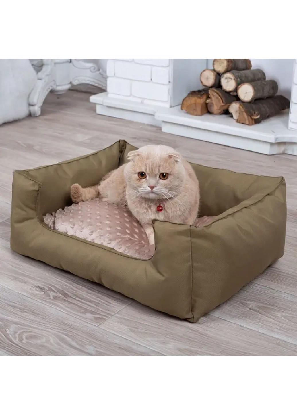 Лежак лежанка для котов и собак спальное место 60х45 см (43566-Нов) Хаки с бежевым Francesco Marconi (252470997)