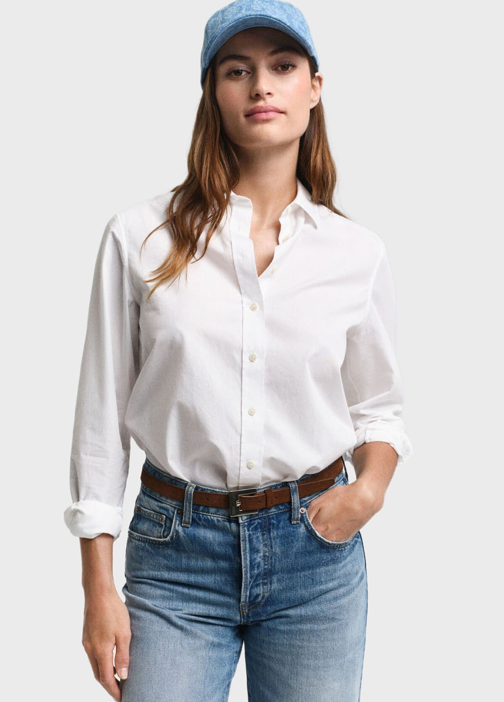 Белая классическая, кэжуал рубашка однотонная Gant