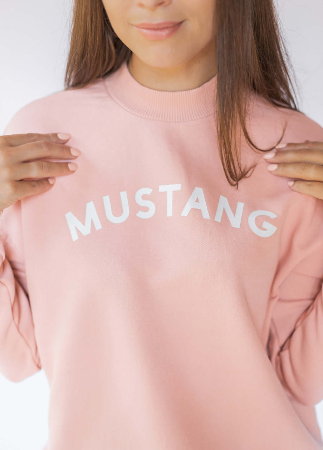 Mustang свитшот надпись светло-розовый кэжуал трикотаж, хлопок