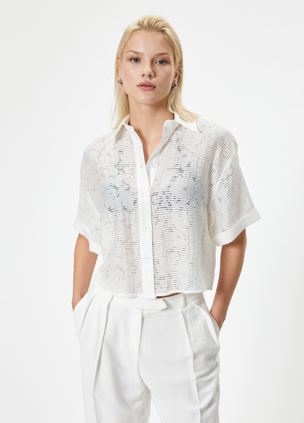 Белая кэжуал рубашка однотонная KOTON