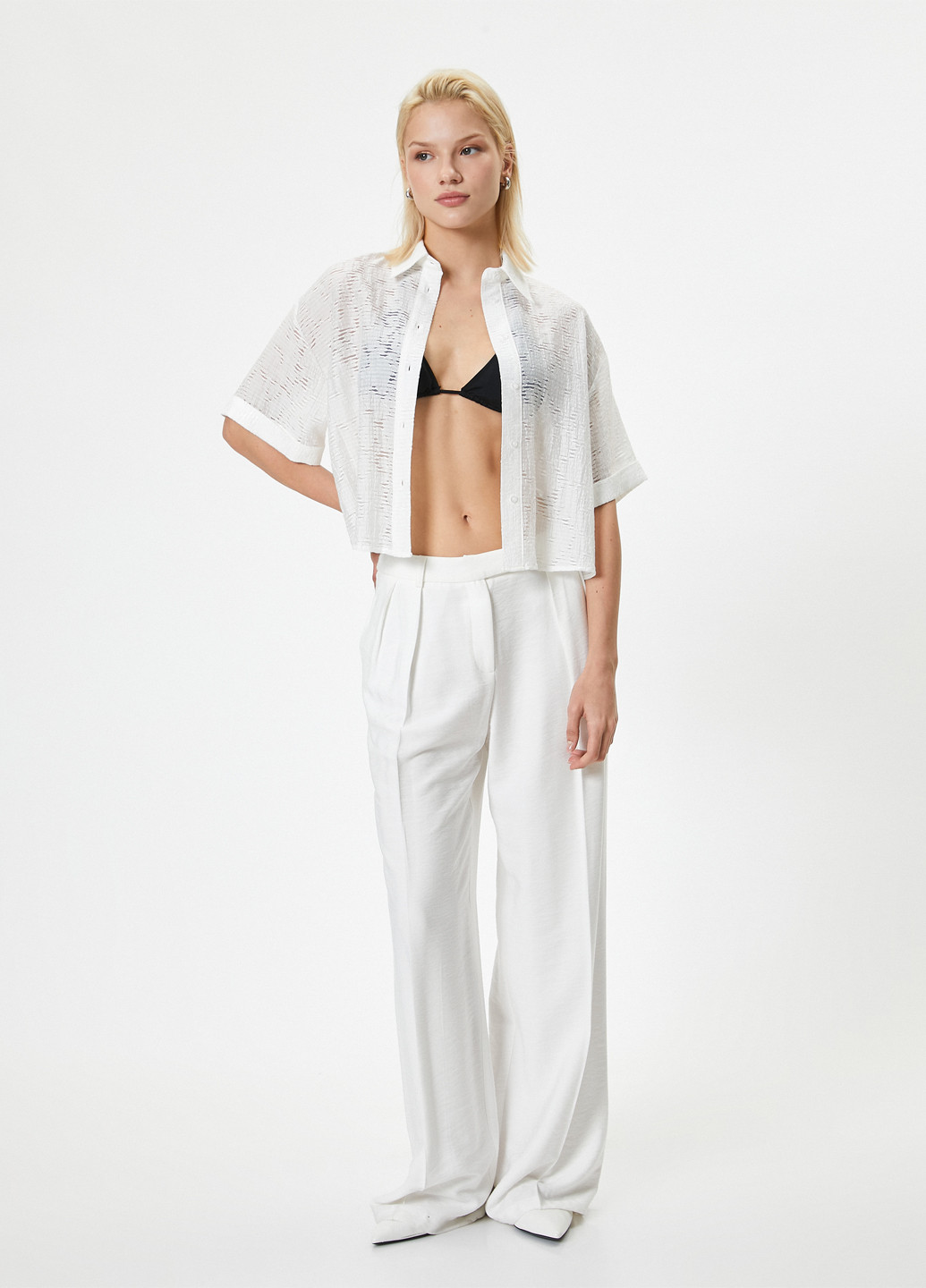 Белая кэжуал рубашка однотонная KOTON