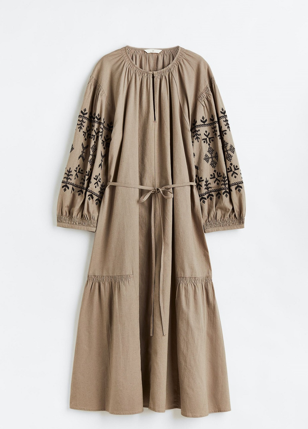 Темно-бежевое кэжуал платье H&M с орнаментом