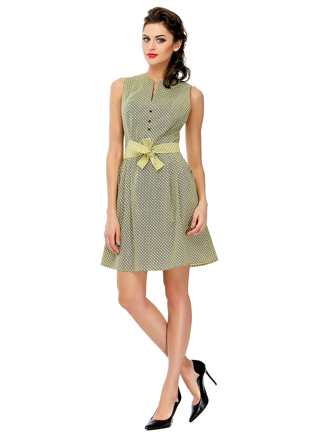 Зеленое кэжуал платье клеш Adelin Fostayn с геометрическим узором