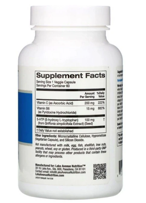 5-HTP с витамином B6 и витамином C 5-HTP with Vitamin B6 & Vitamin C, 60 Veggie Capsules Lake Avenue Nutrition (254522477)