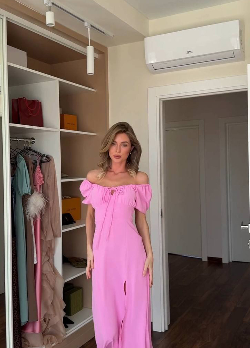 Рожева кежуал сукня з відкритими плечима Fashion однотонна