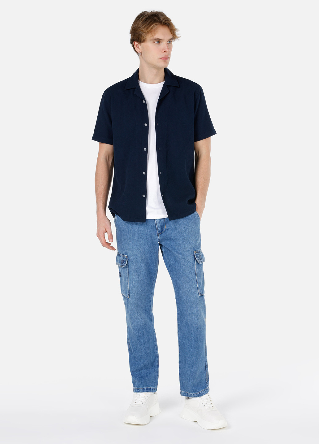Темно-синяя кэжуал рубашка однотонная Colin's