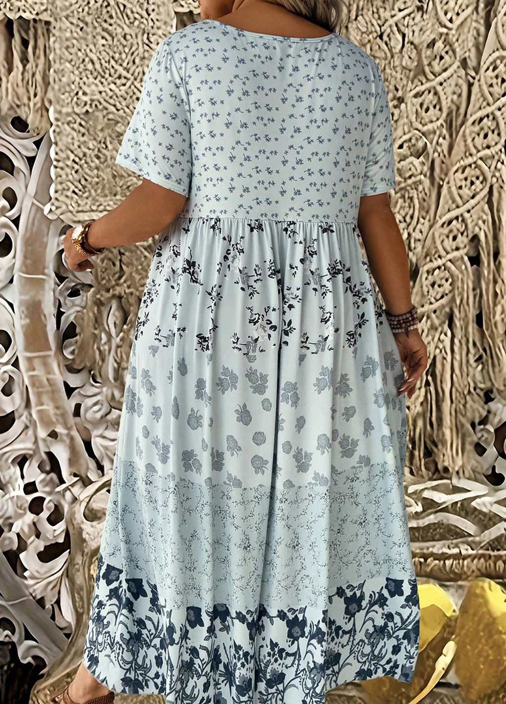 Светло-голубое кэжуал платье а-силуэт SHEIN с цветочным принтом