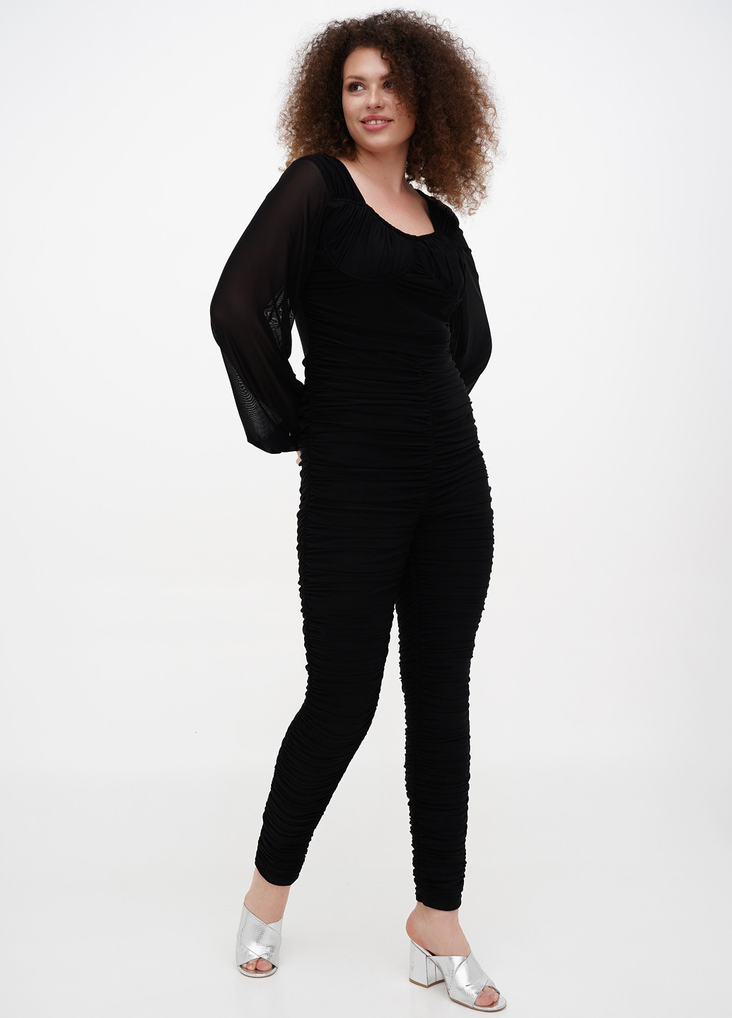 Комбинезон PrettyLittleThing комбинезон-брюки однотонный чёрный кэжуал полиэстер