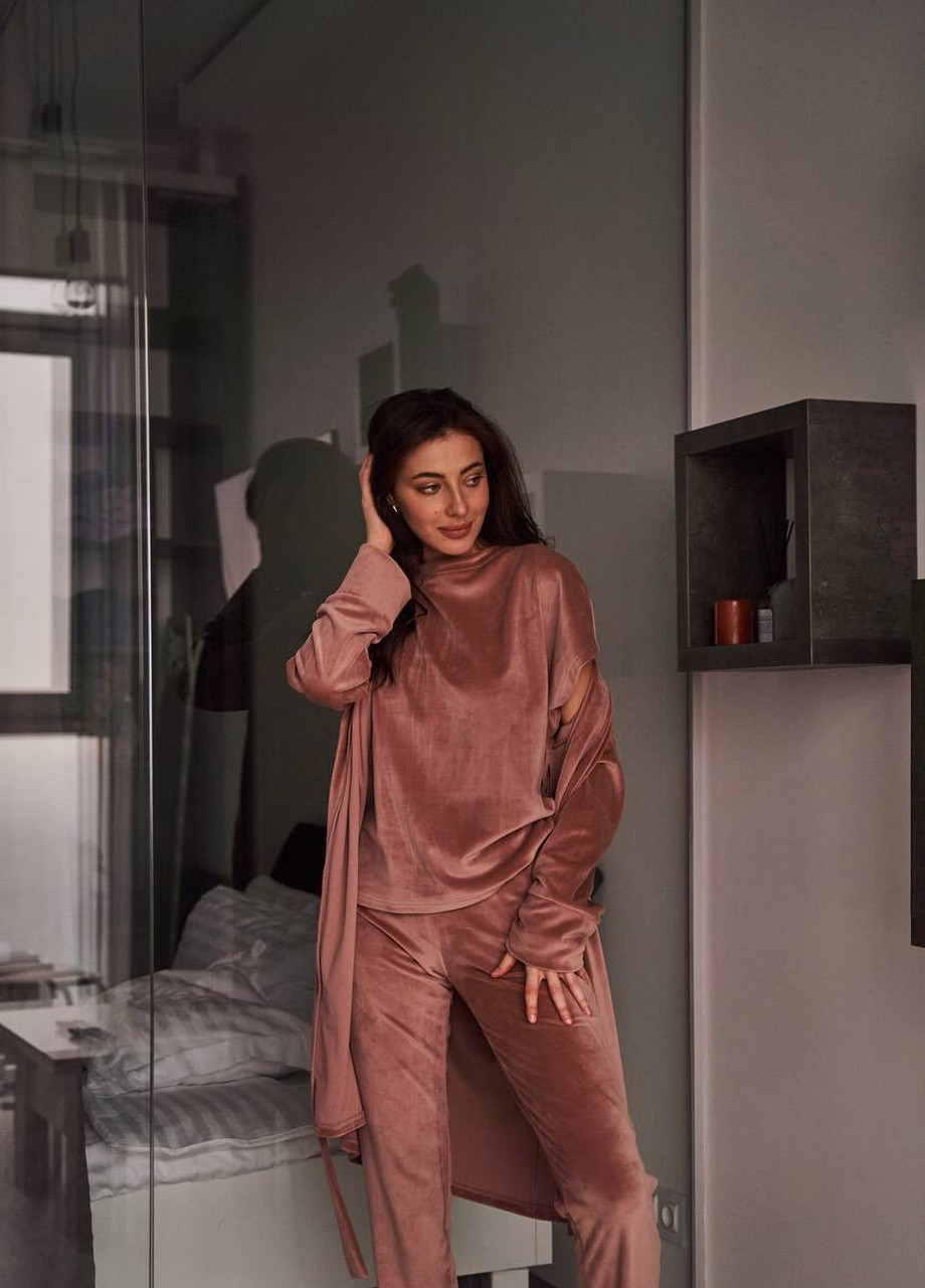 Кавова всесезон піжама кофта + футболка + брюки Garna