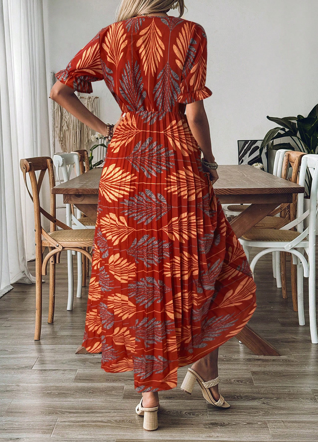 Темно-красное праздничный, вечернее, кэжуал платье а-силуэт, плиссированное SHEIN с рисунком