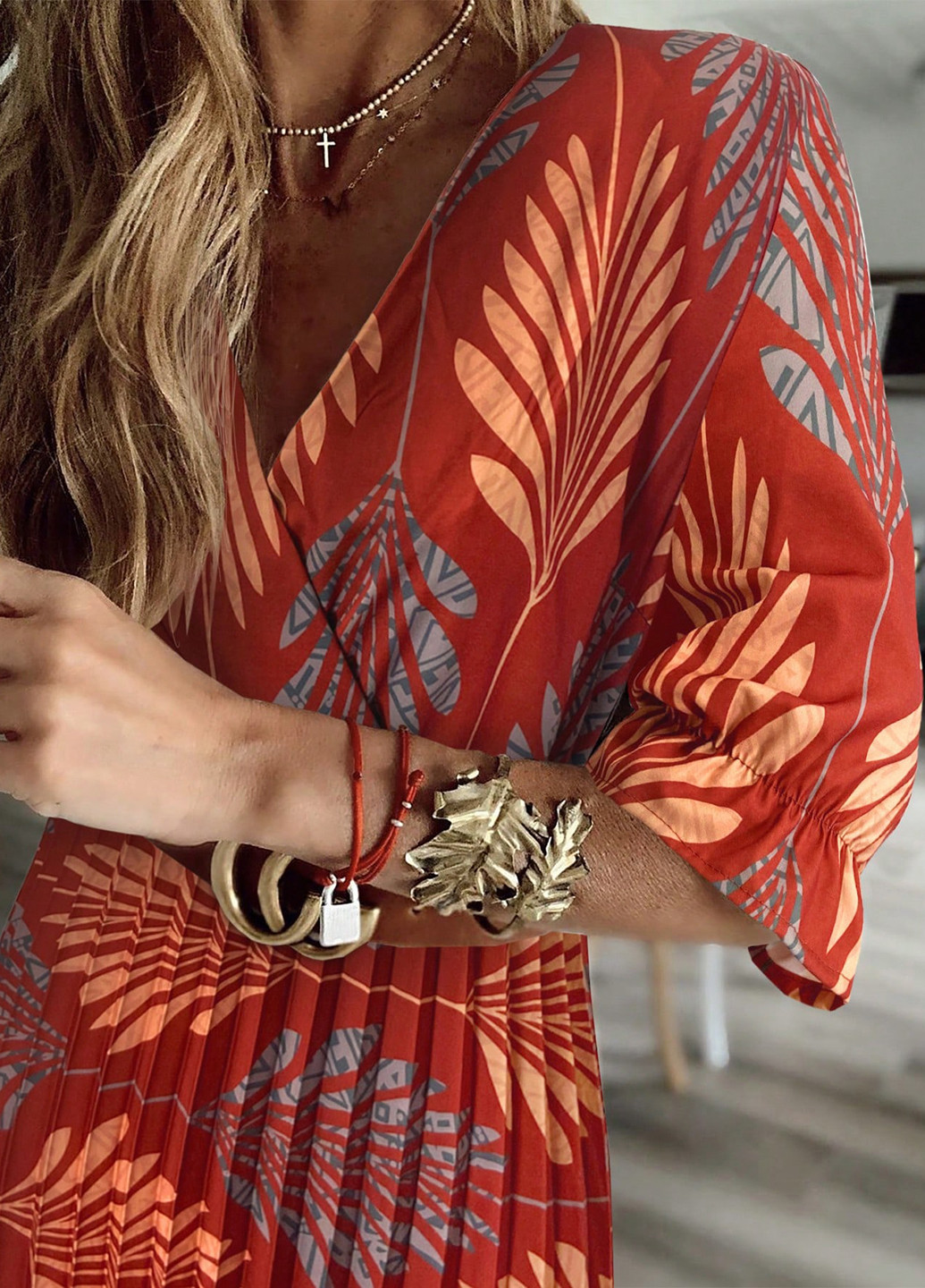 Темно-красное праздничный, вечернее, кэжуал платье а-силуэт, плиссированное SHEIN с рисунком