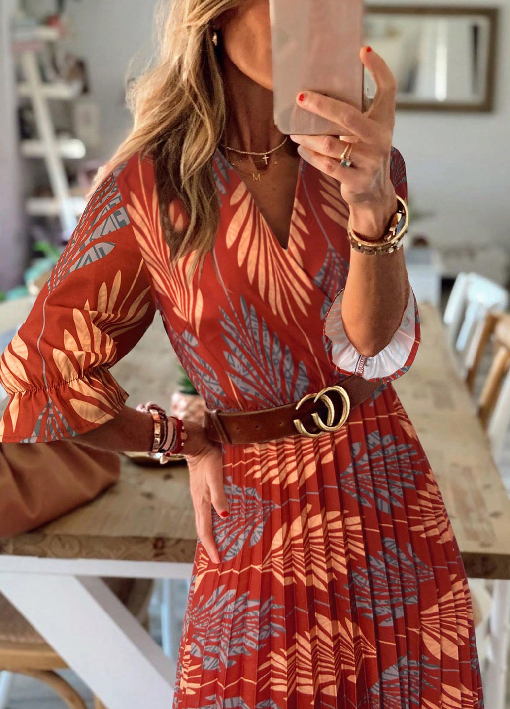 Темно-красное праздничный, вечернее, кэжуал платье а-силуэт, плиссированное SHEIN с рисунком