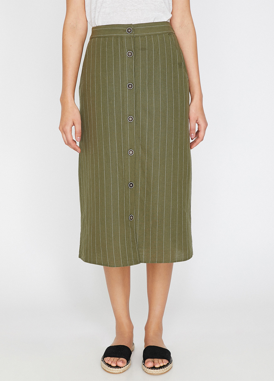 Оливковая (хаки) кэжуал в полоску юбка KOTON карандаш