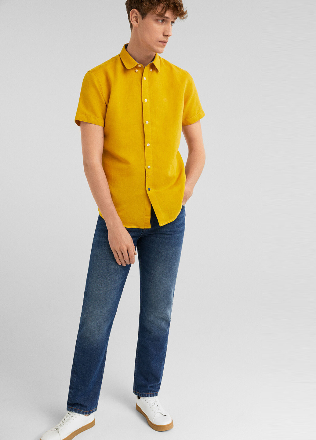 Желтая кэжуал рубашка однотонная Springfield