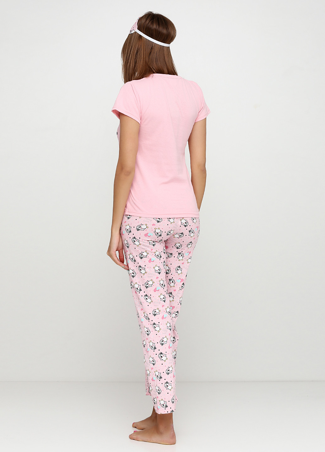 Розовый демисезонный комплект (футболка, брюки, маска для сна) Rinda Pijama
