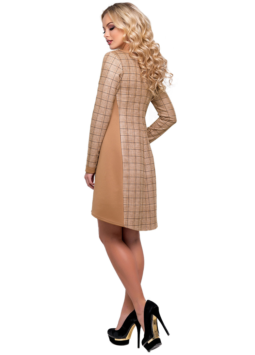 Светло-коричневое кэжуал платье ST-Seventeen в клетку