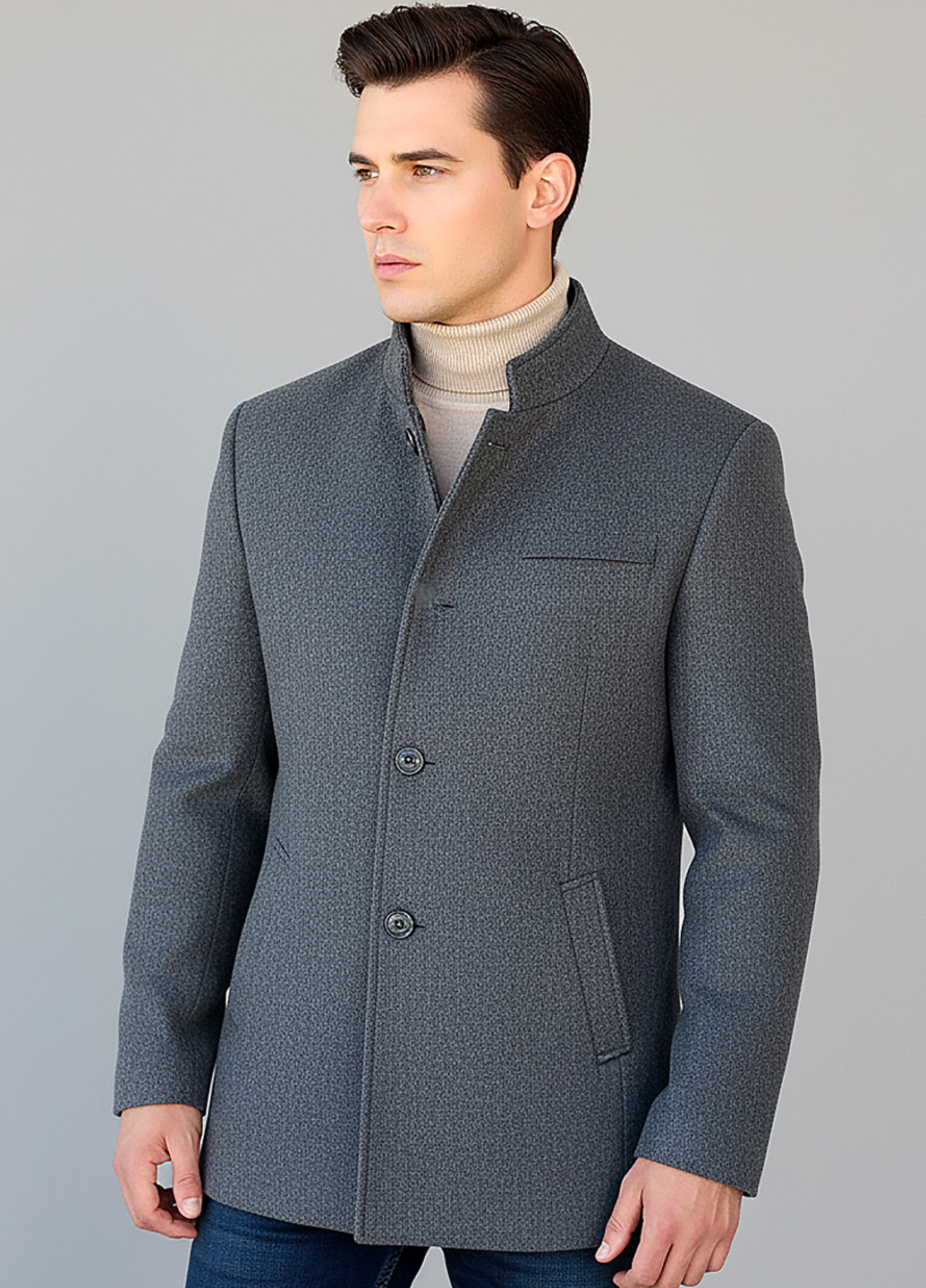 Серое демисезонное Пальто однобортное Sun's House