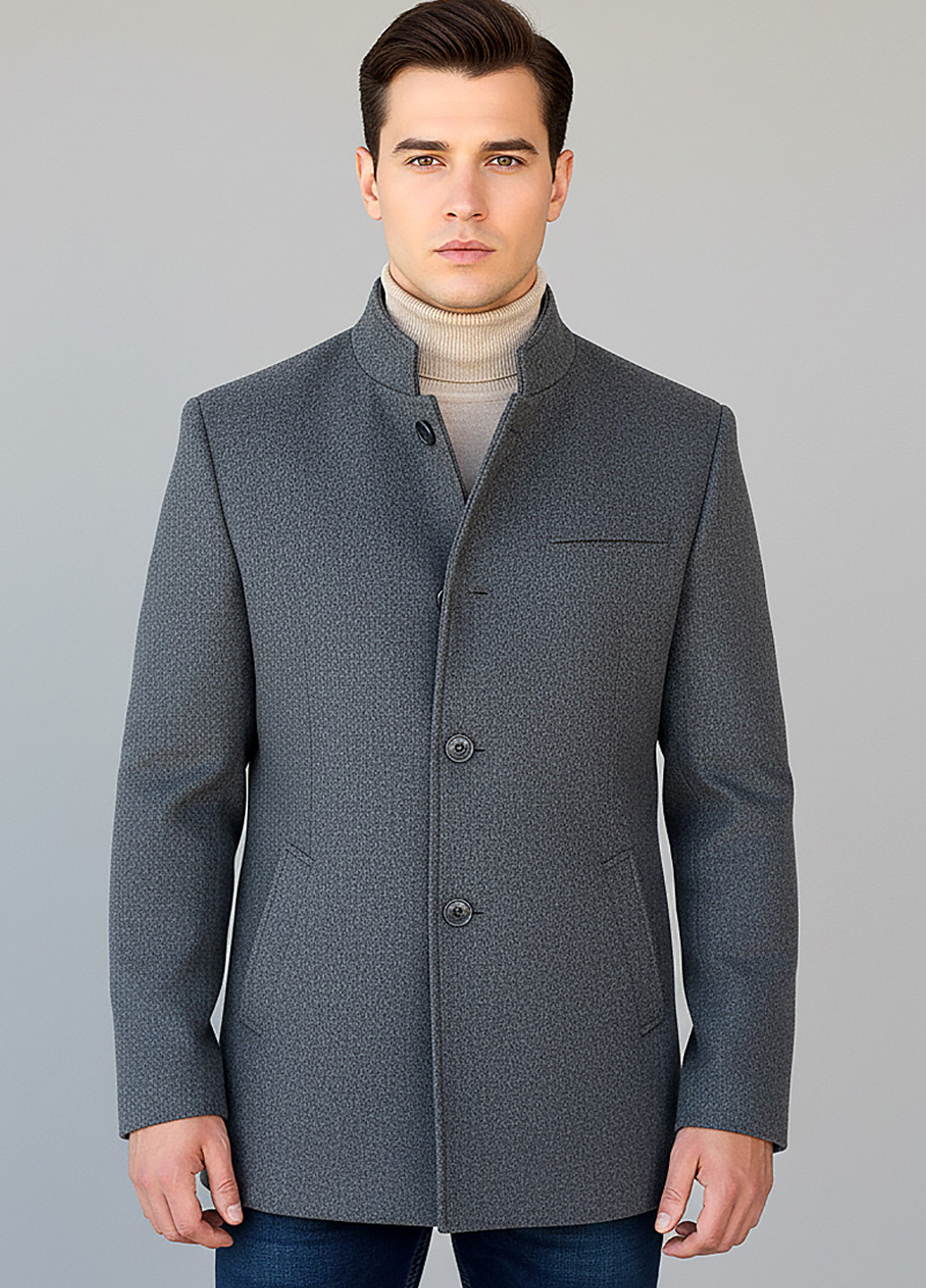 Серое демисезонное Пальто однобортное Sun's House