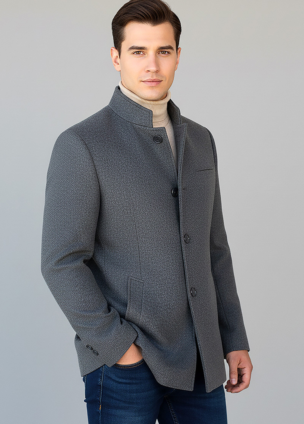 Серое демисезонное Пальто однобортное Sun's House