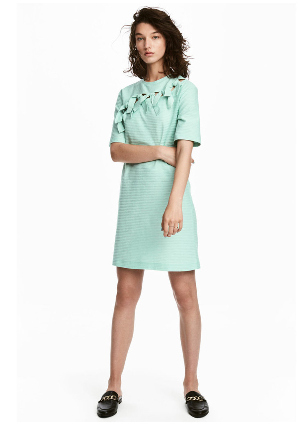 Бирюзовое кэжуал платье H&M в полоску