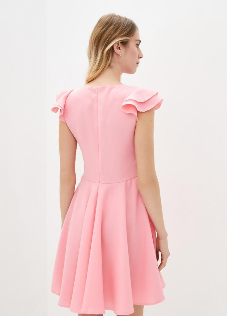 Рожева пляжна асиметричне жіноче плаття з воланами на плечах кльош Podium однотонна
