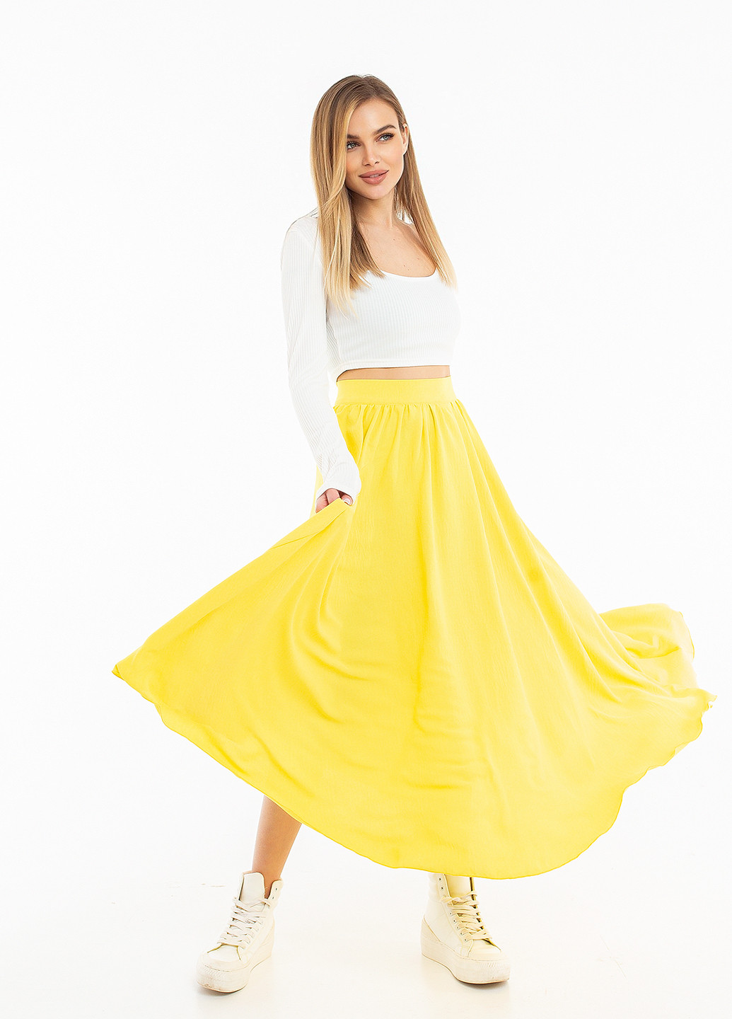 Желтая кэжуал однотонная юбка Elfberg клешированная