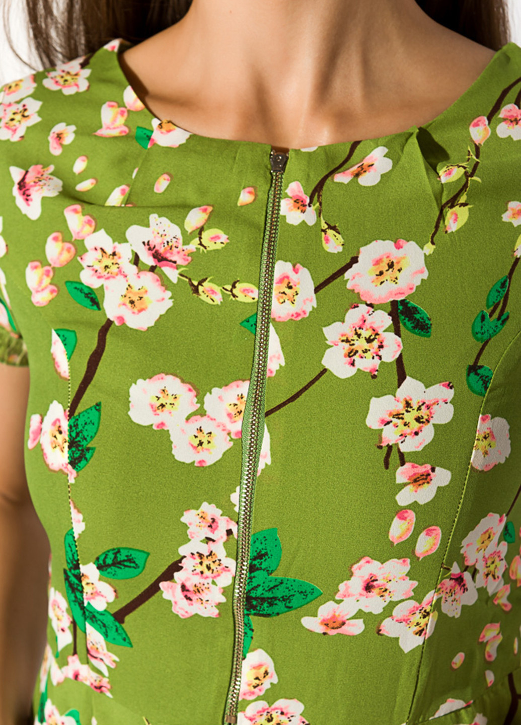 Зеленое кэжуал платье клеш Time of Style с цветочным принтом