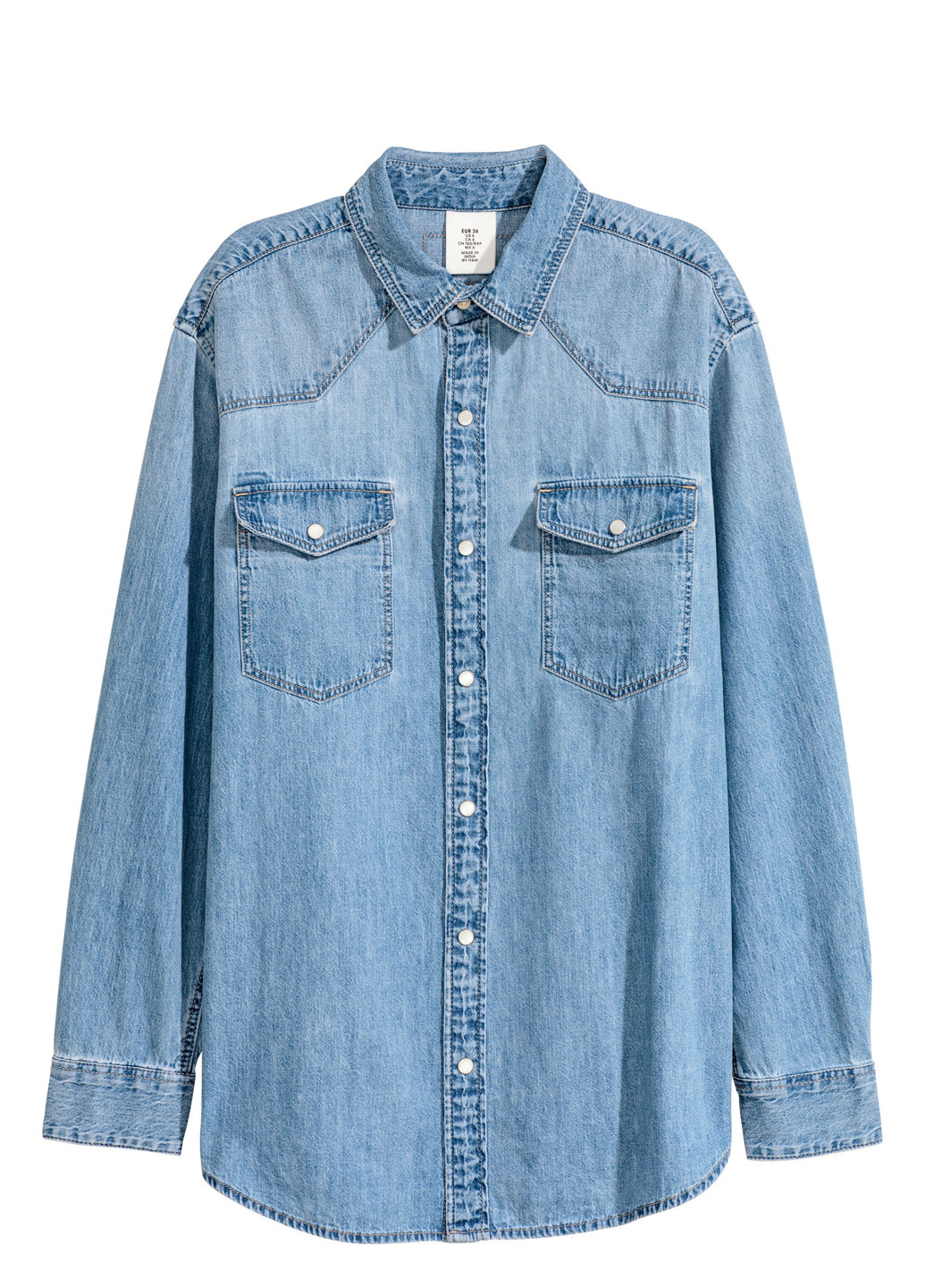 Сорочка H&M з довгим рукавом однотонна блакитна джинсова