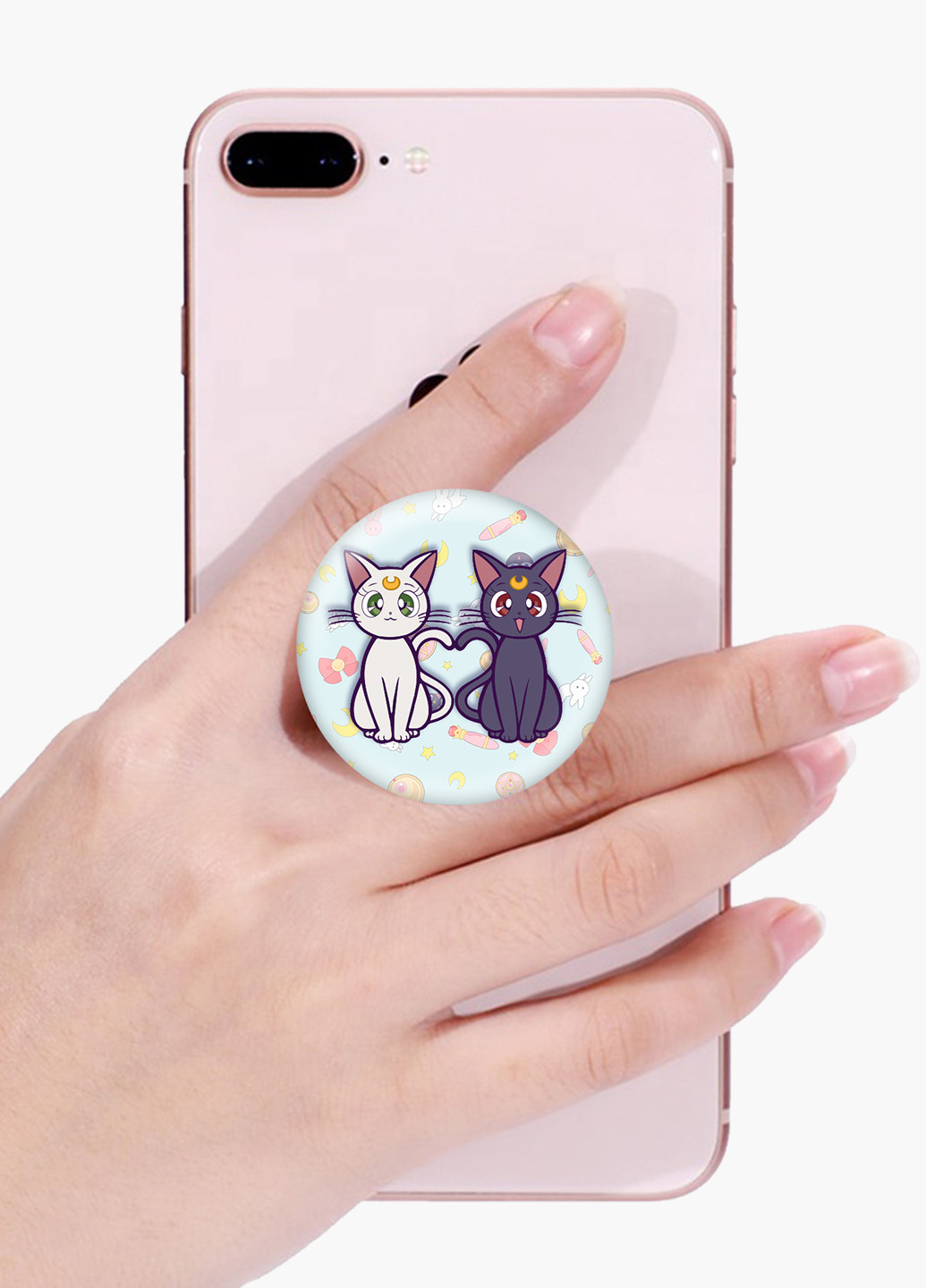 Попсокет (Popsockets) тримач для смартфону Місяць Кішки Сейлор Мун (anime Sailor Moon Cats) (8754-2849) Чорний MobiPrint (221548574)
