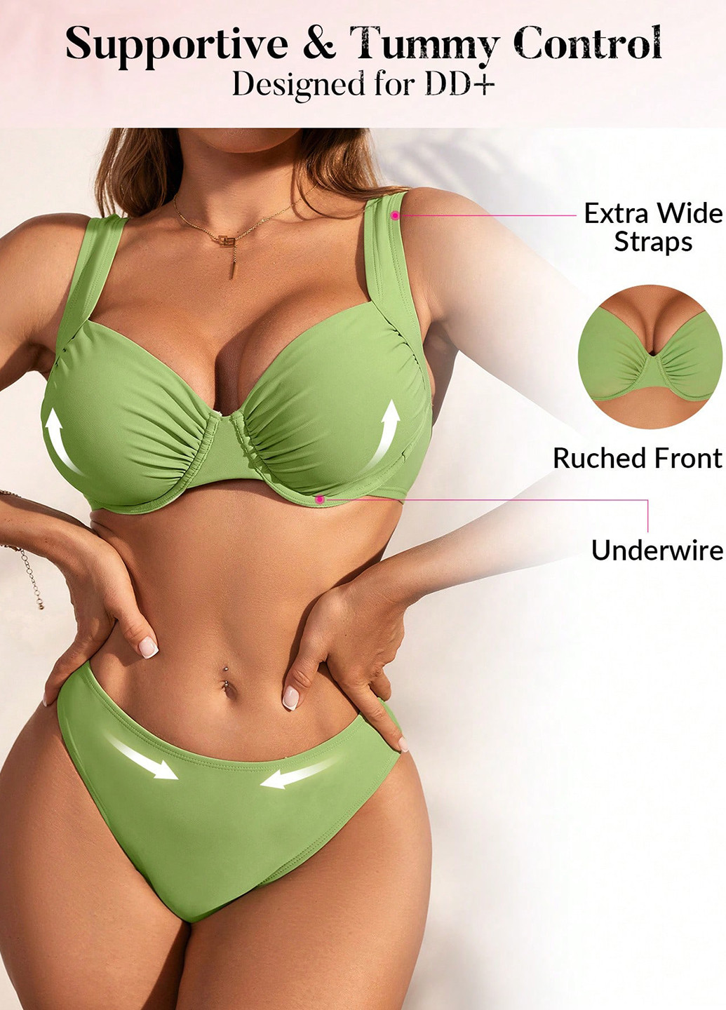 Зеленый летний купальник (лиф, трусики) раздельный SHEIN