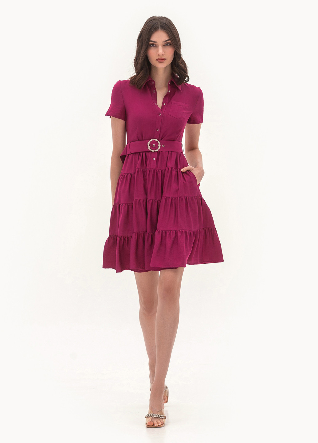 Бордовое кэжуал платье BGL однотонное