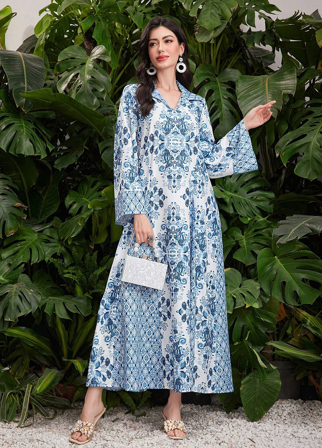 Белое кэжуал платье клеш SHEIN турецкие огурцы