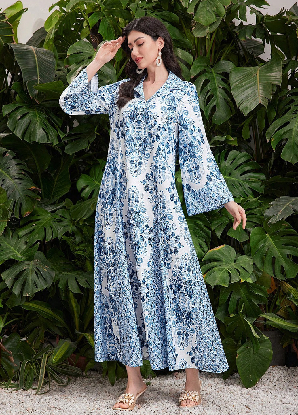 Белое кэжуал платье клеш SHEIN турецкие огурцы