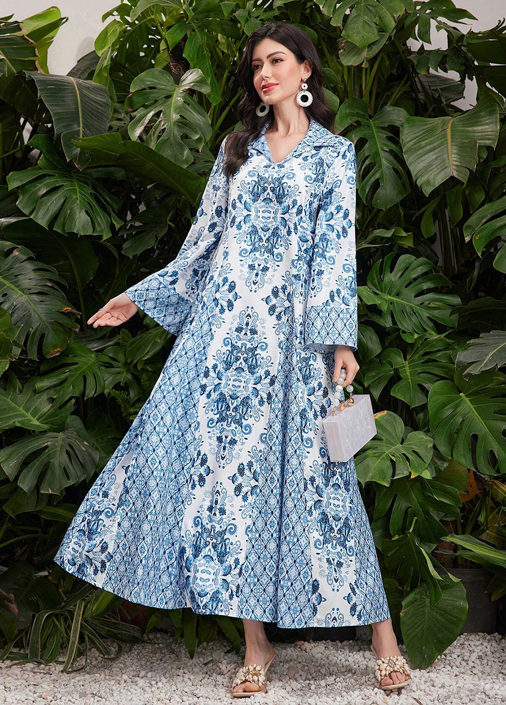 Белое кэжуал платье клеш SHEIN турецкие огурцы