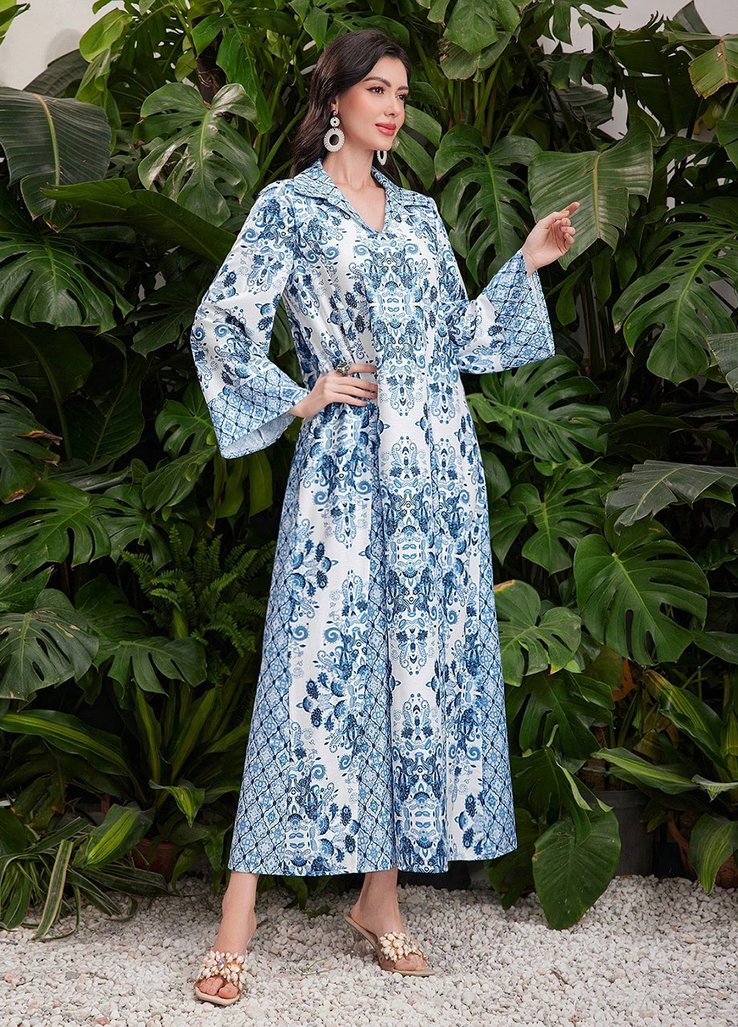 Белое кэжуал платье клеш SHEIN турецкие огурцы