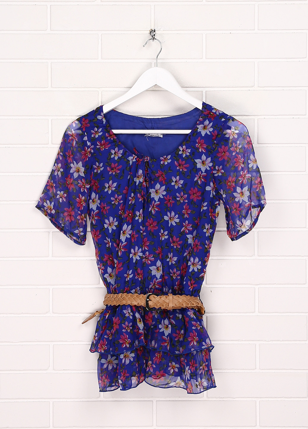 Темно-синяя цветочной расцветки блузка Fun & Fun летняя