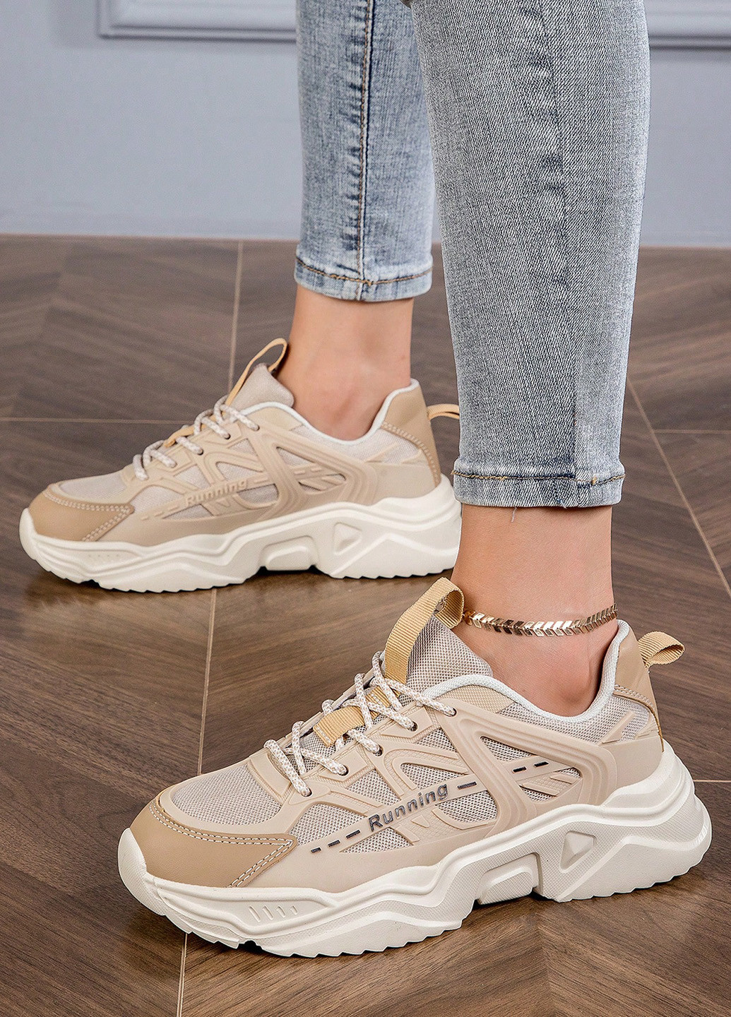 Кроссовки SHEIN бежевые демисезоны (342722182)