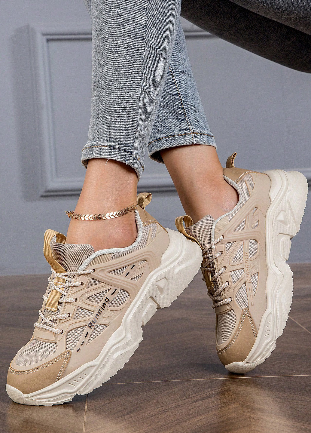 Кроссовки SHEIN бежевые демисезоны (342722182)