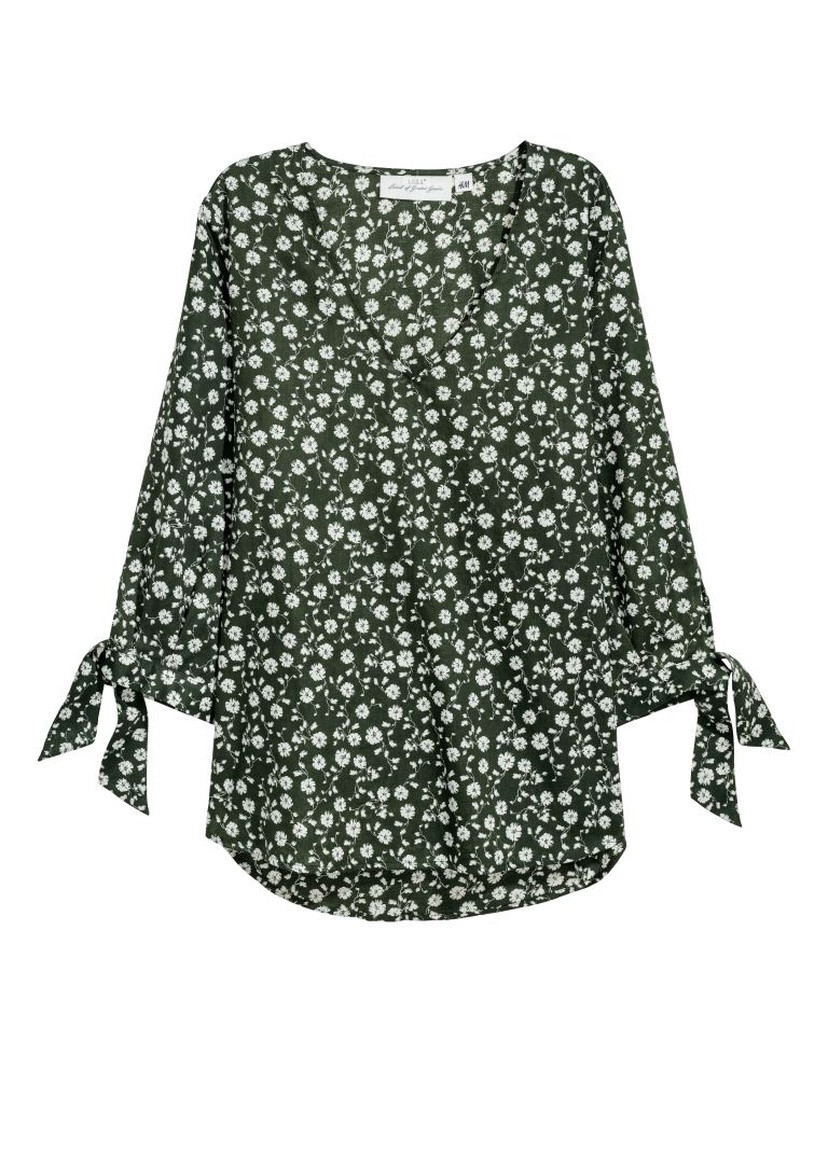 Темно-зеленая демисезонная хлопковая блузка H&M