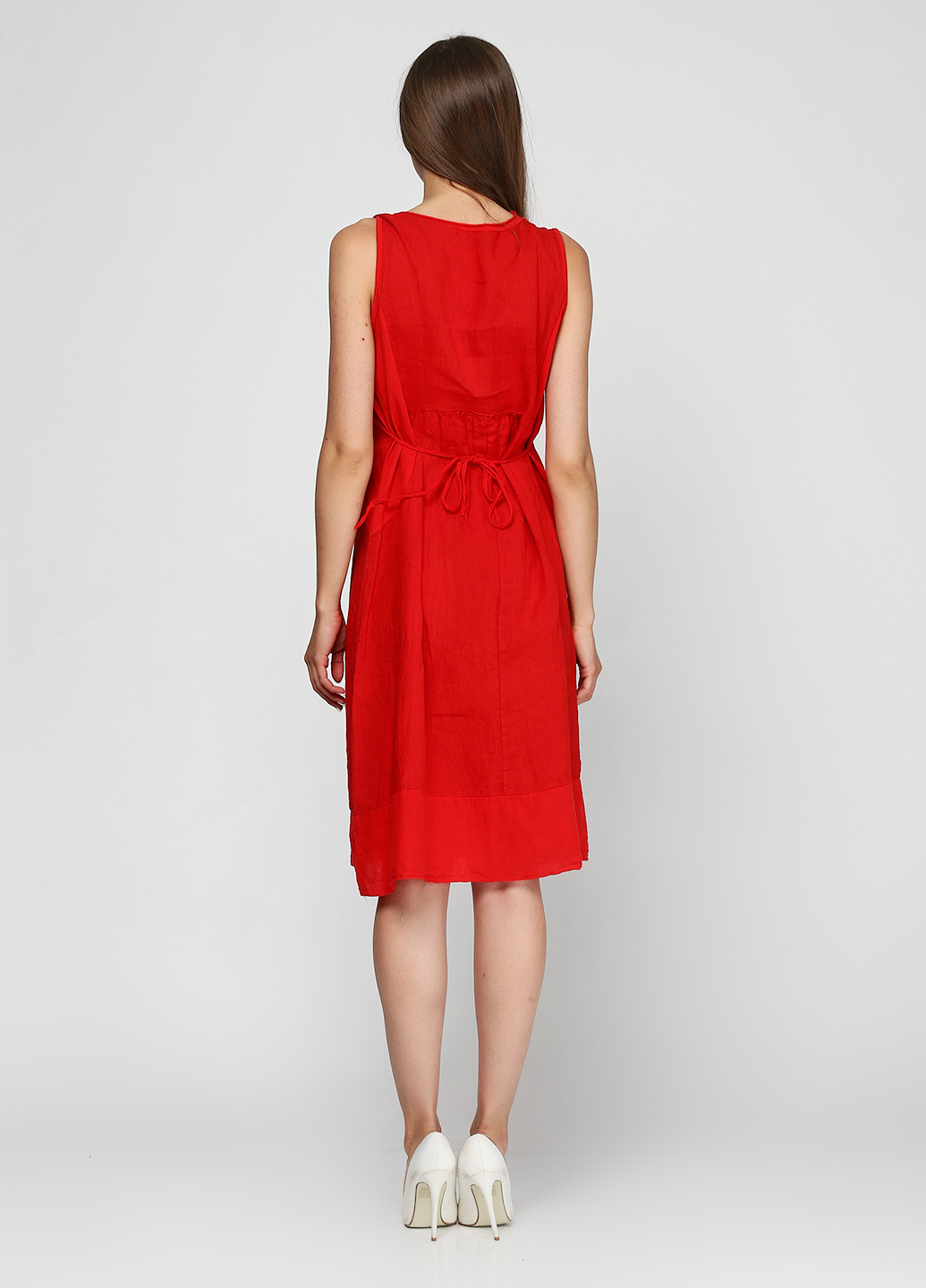 Красное кэжуал платье клеш Puro Lino однотонное