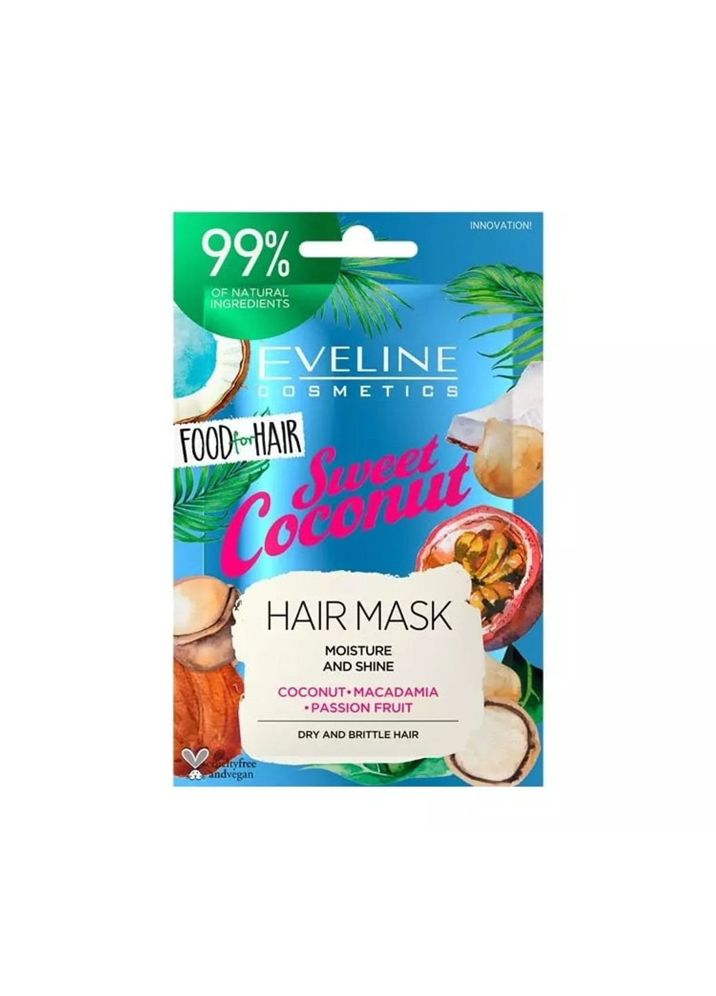 Маска для волос Увлажнение и блеск серии Food For Hair Sweet Coconut 20 мл Eveline (253853396)