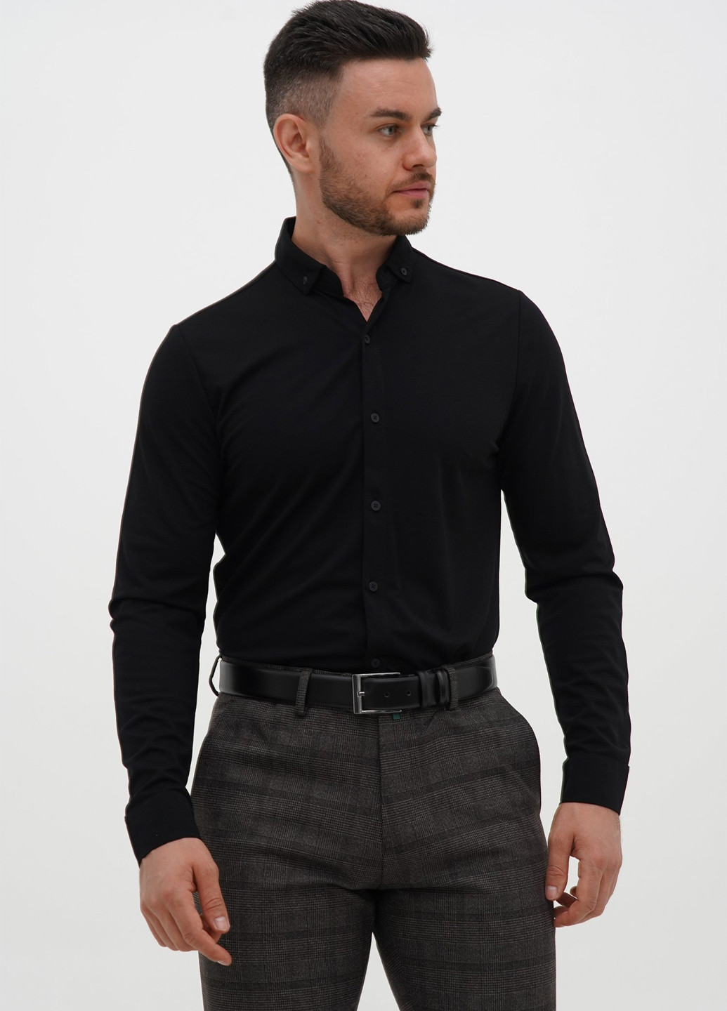 Черная классическая рубашка однотонная Trend Collection