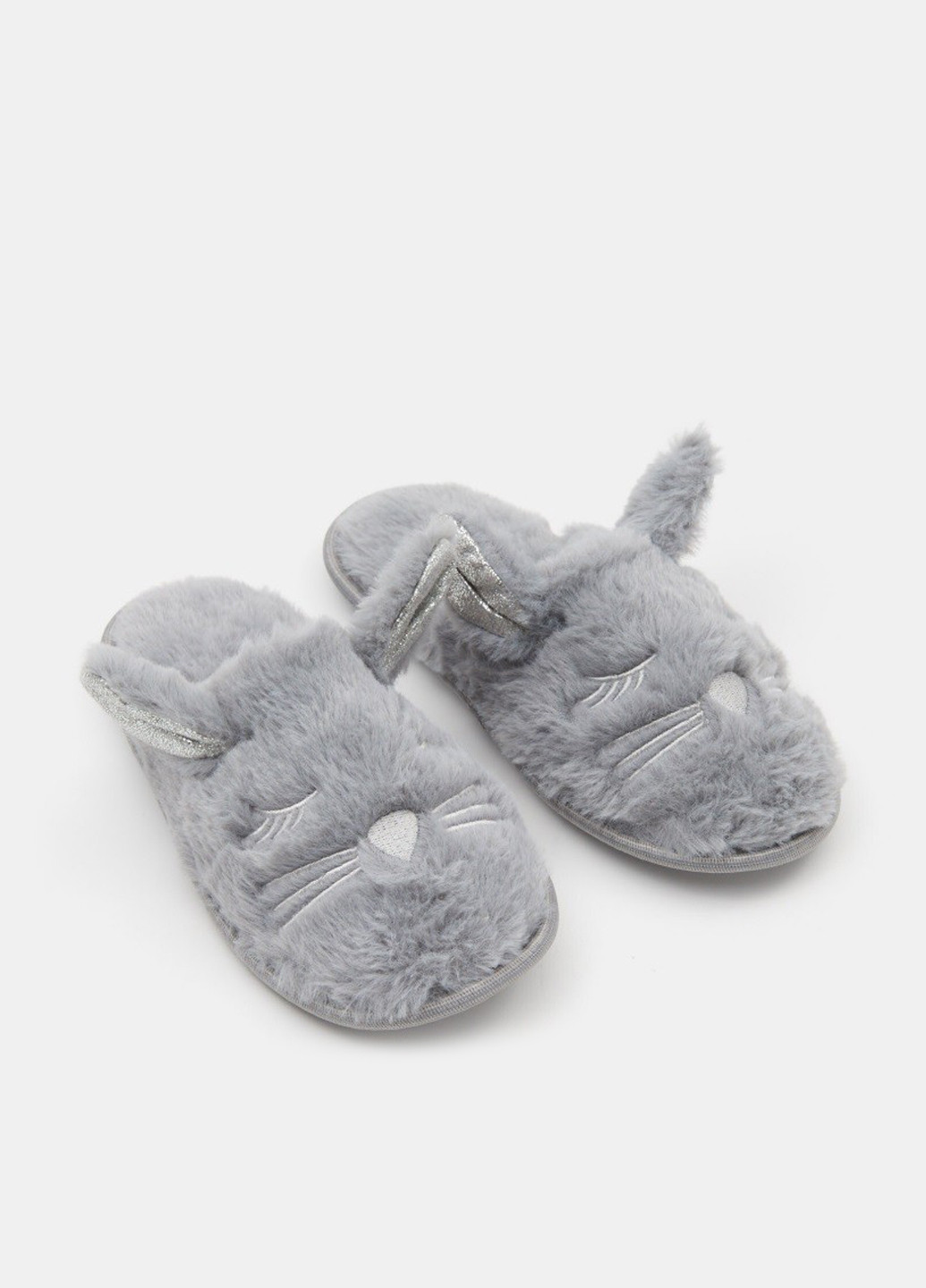 Серые тапочки Sinsay с ушками, с вышивкой