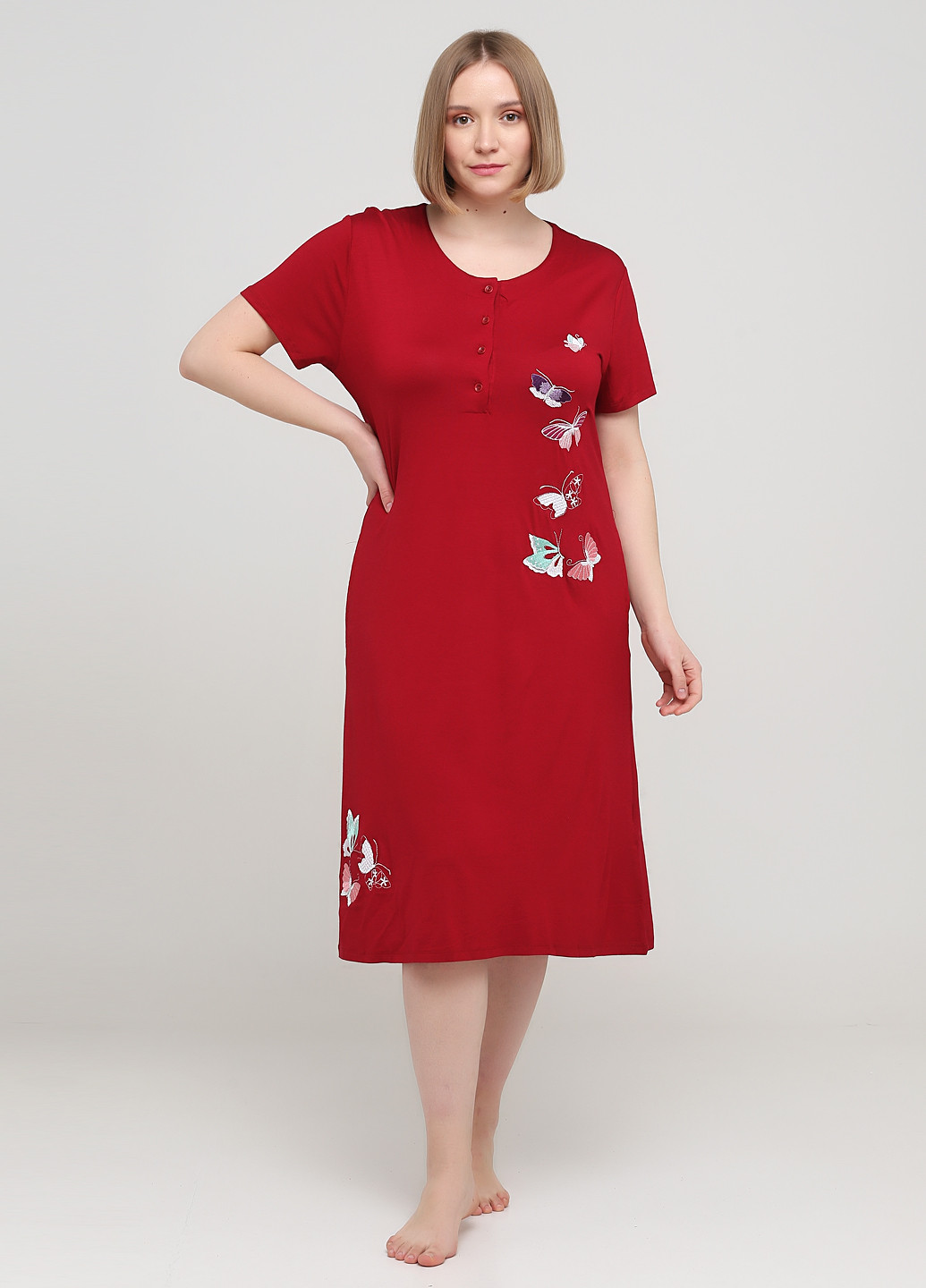 Красное домашнее платье ROMEO LIFE однотонное