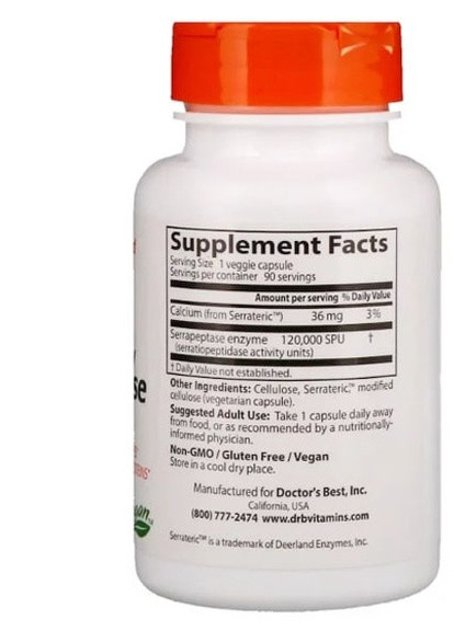 High Potency Serrapeptase 120,000 SPU 90 Caps DRB-00231 Doctor's Best (256380046)