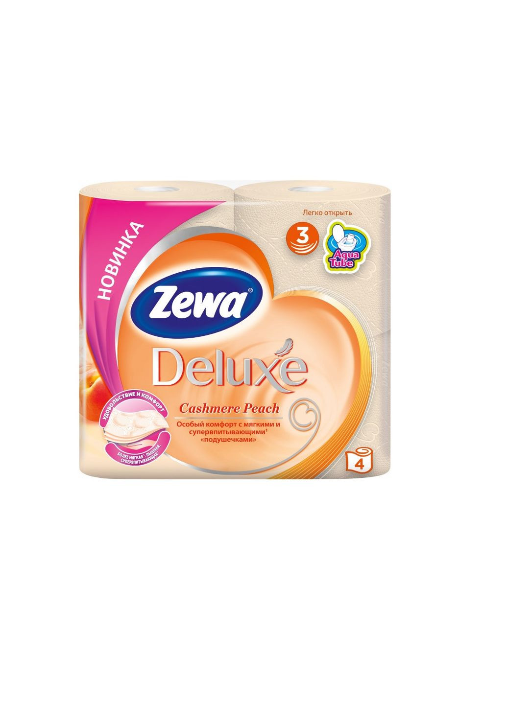 Туалетний папір Deluxe тришарова 4 рулони аромат Персик Zewa (213368496)