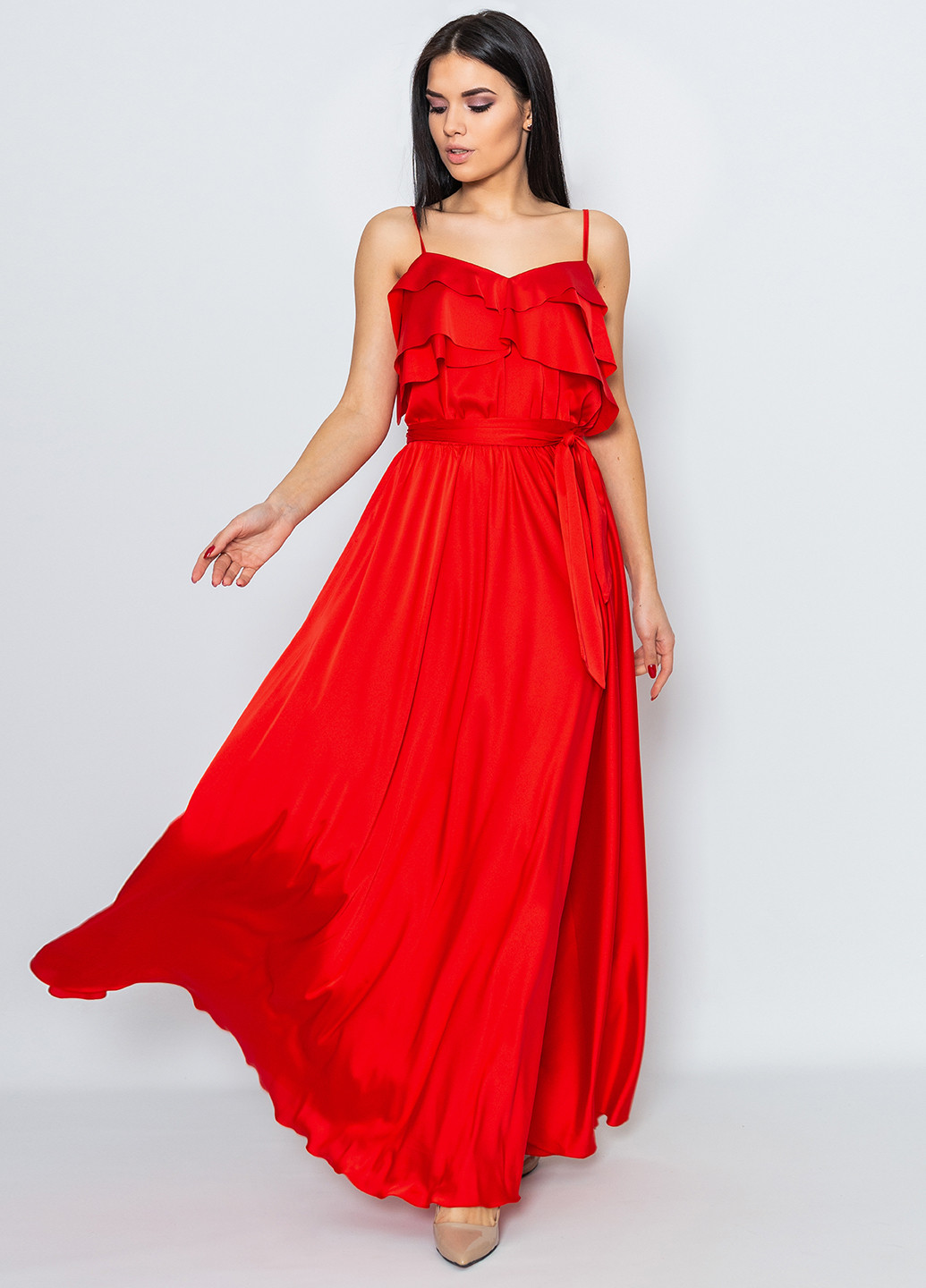 Красное вечернее платье Seam однотонное