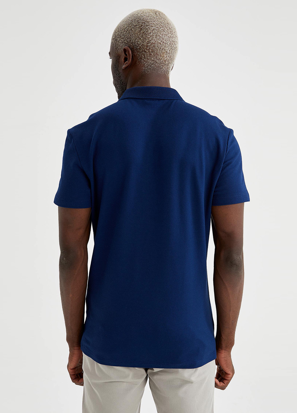 Синяя футболка-поло для мужчин DeFacto однотонная