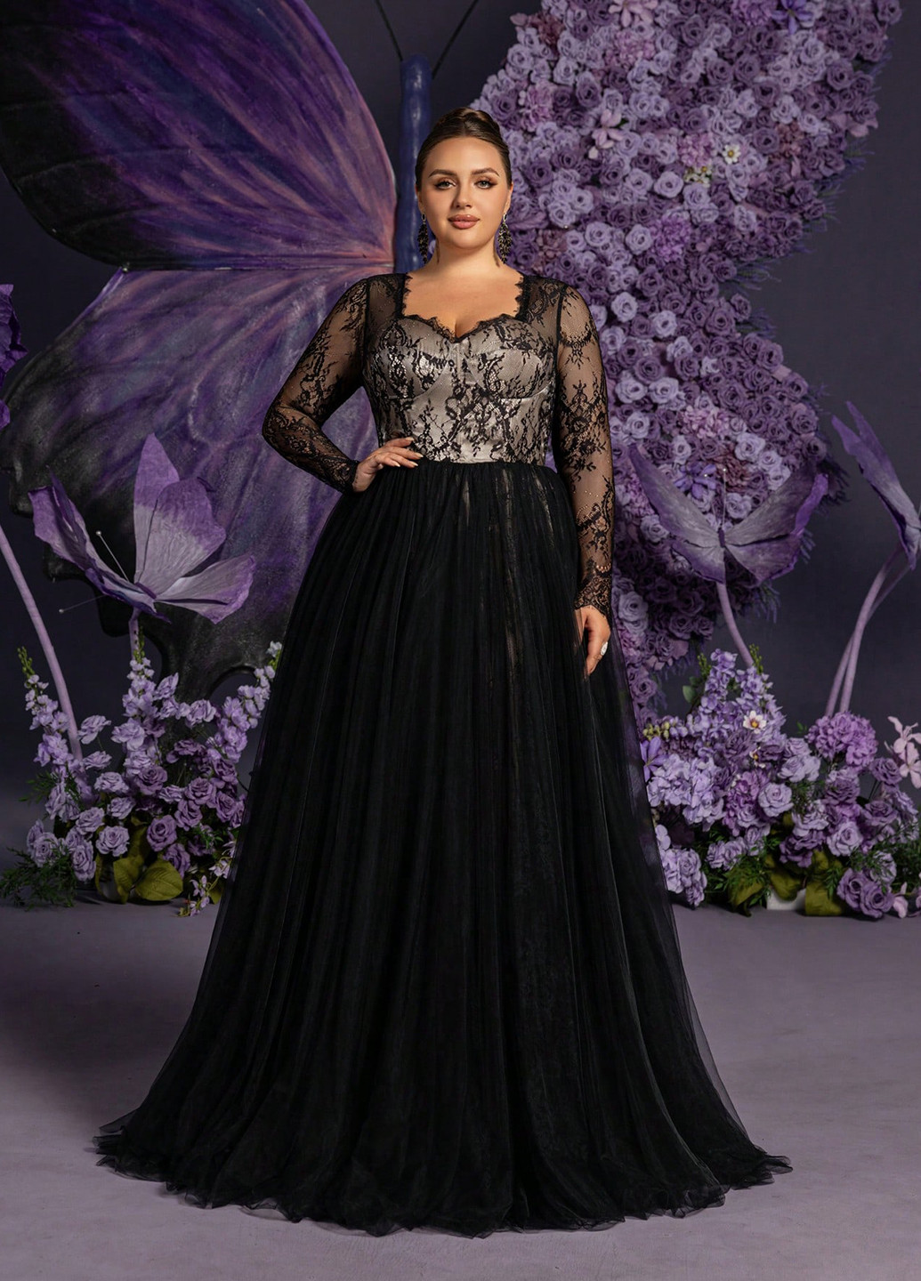 Черное вечернее платье с корсетом SHEIN однотонное